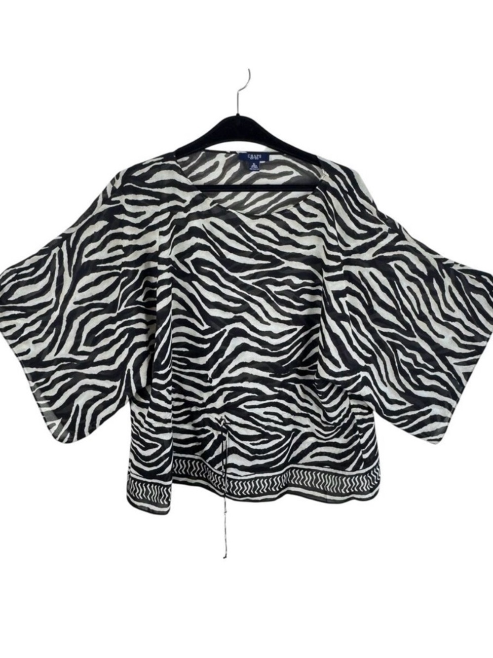 Chaps Zebra Print Sheer Kimono Sleeve Lightweight Chiffon Blouse Size XL